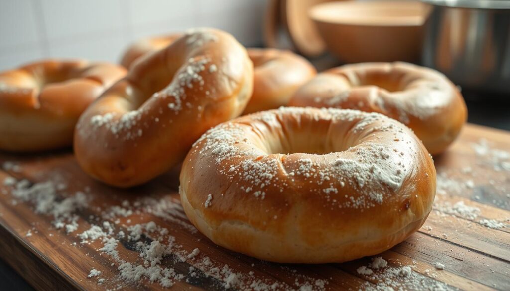 Crusty Sourdough Bagels Baking